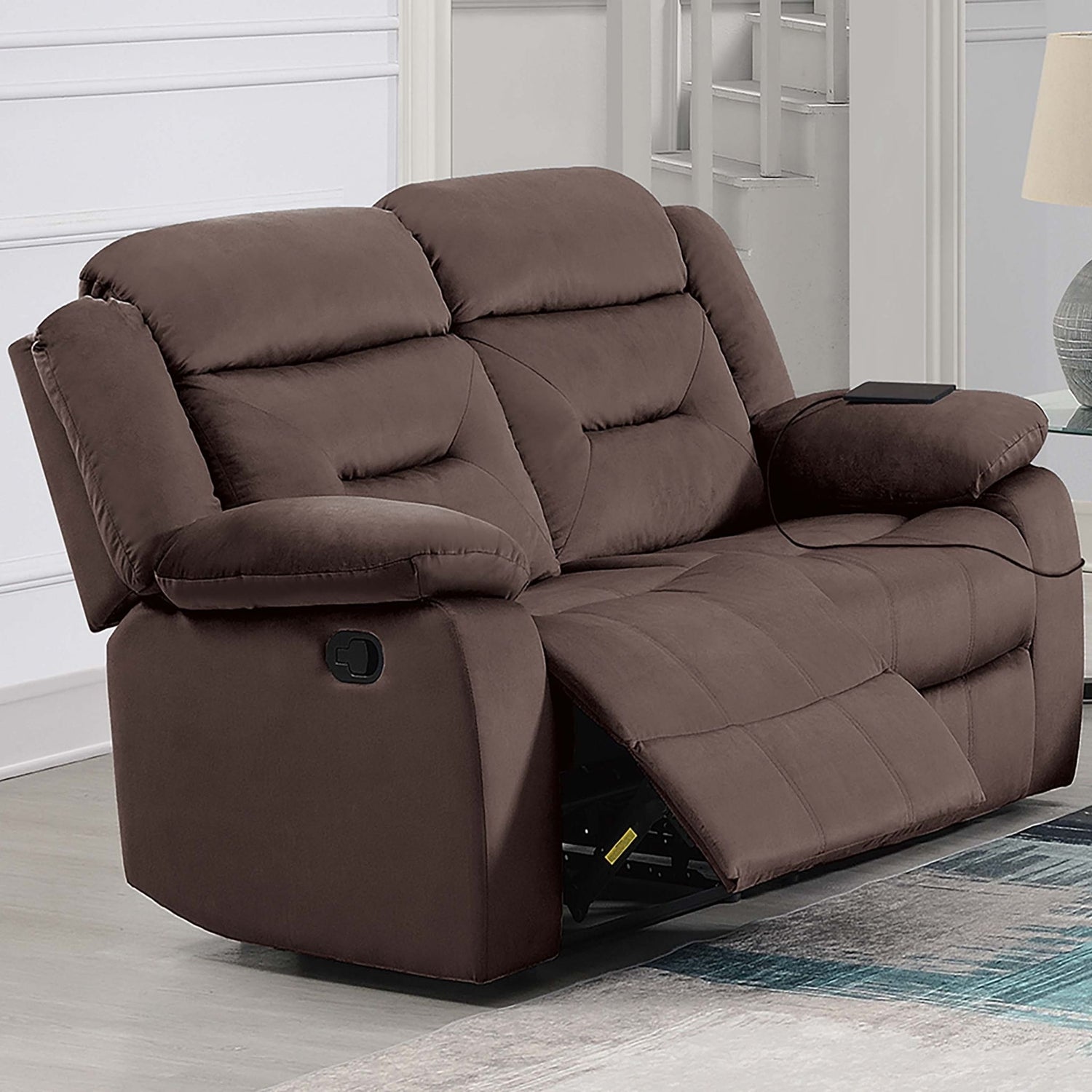 Modern Loveseat With Pillow Arms, Plush Backrest, Horizontal Tufting, USB Port