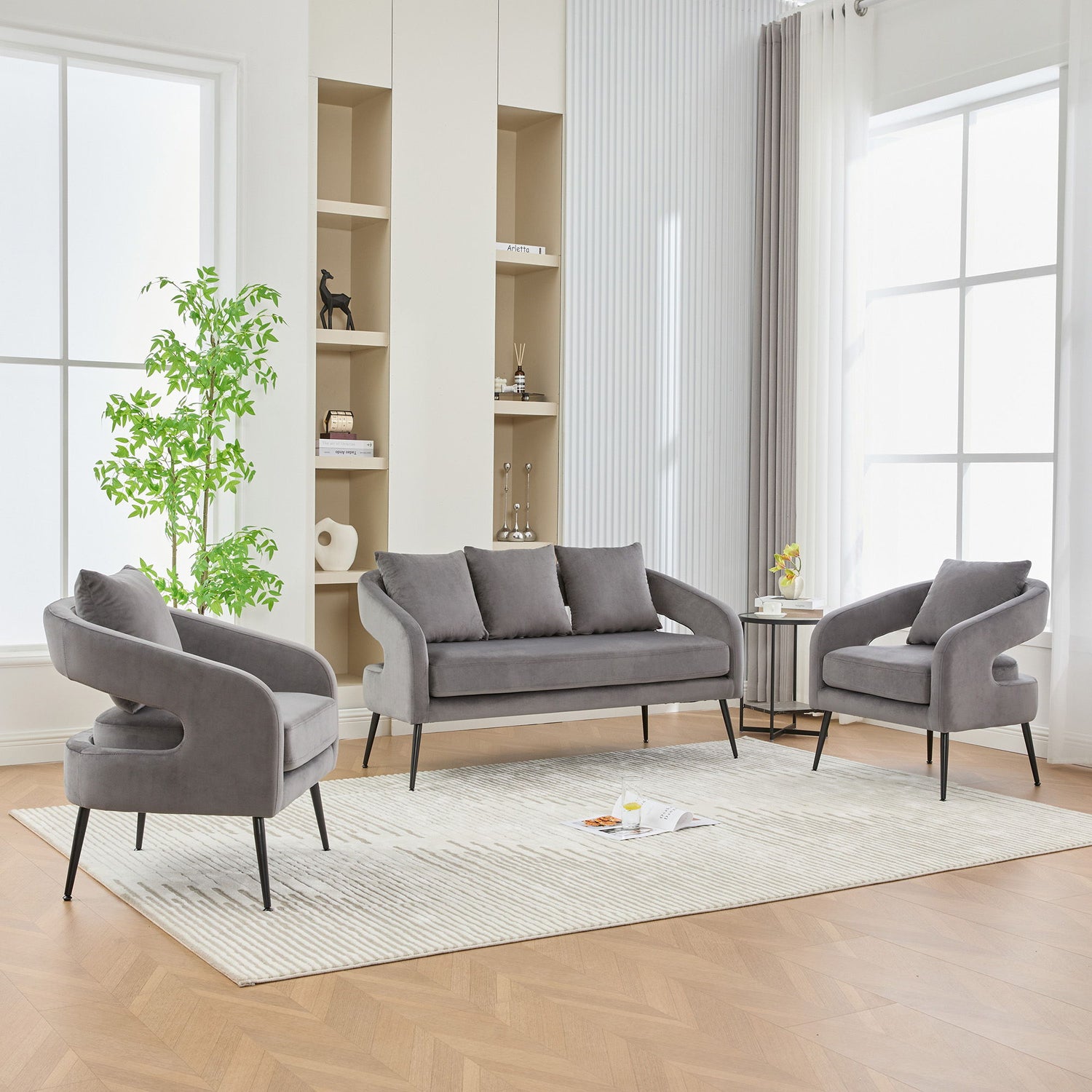3 Piece Living Room Set, Loveseat &amp; 2 Accent Chairs