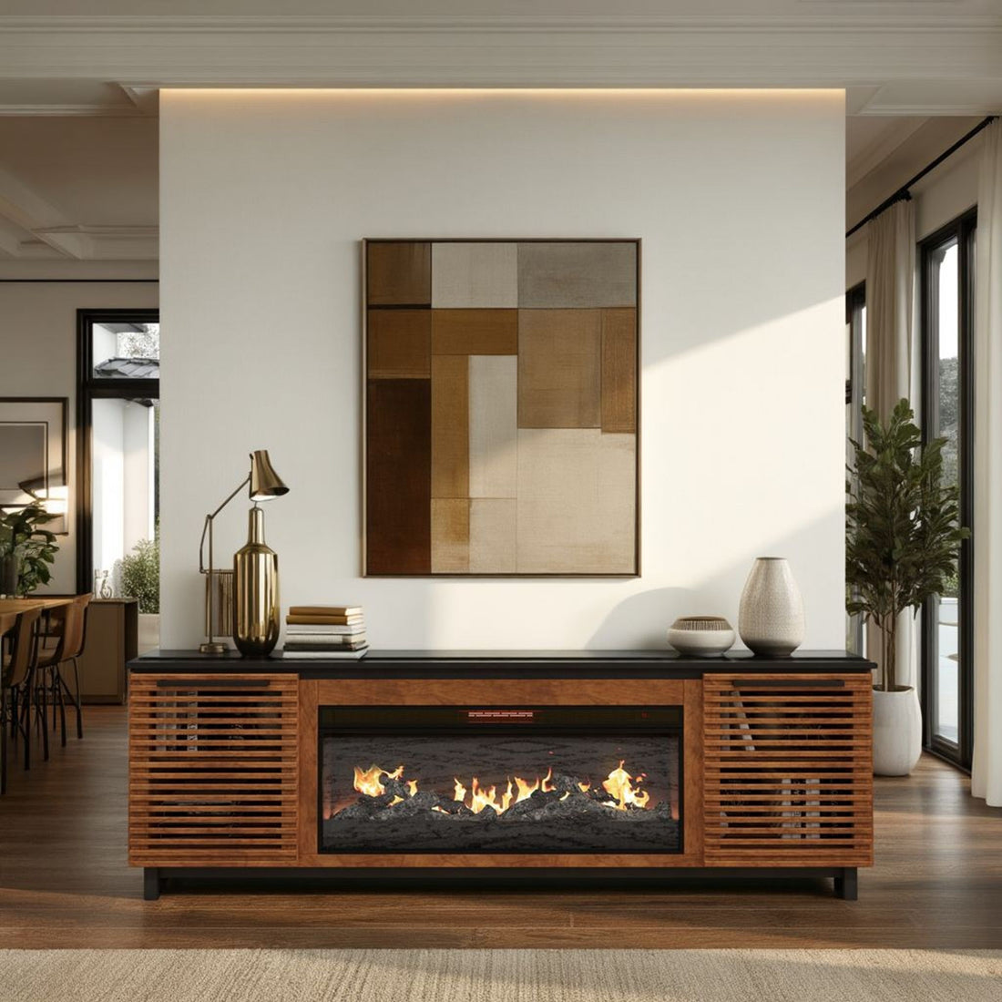 Graceland - Fireplace TV Stand Console For TVs Up To 100&quot; - Black, Bourbon