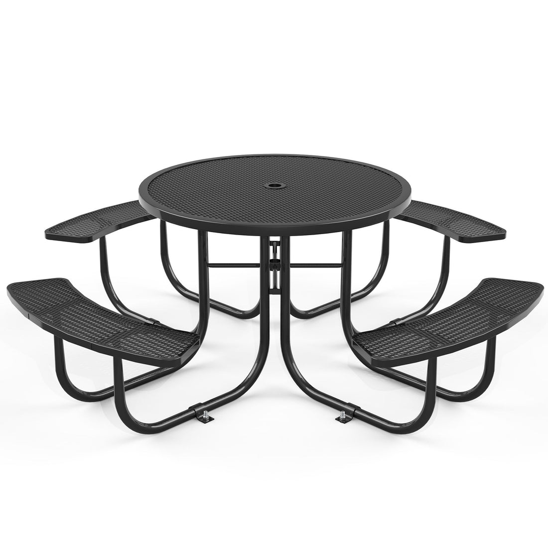 Round Outdoor Steel Picnic Table 46&quot; With Umbrella Pole