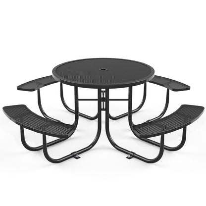 Round Outdoor Steel Picnic Table 46&quot; With Umbrella Pole
