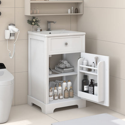 20" Bathroom Vanity With Sink, Soft Closing Cabinet Door, Adjustable Shelf &amp; Storage Rack - White