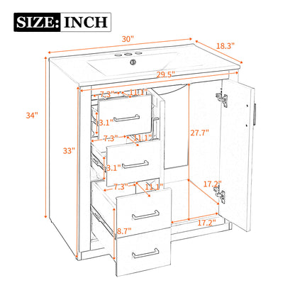 Ceramic Sink Combo, Freestanding Vanity Set With 3 Drawers &amp; Soft Closing Doors