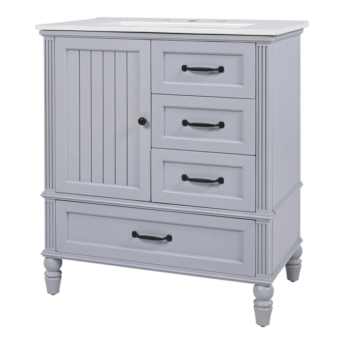 30&quot; Bathroom Vanity With Sink, Bathroom Cabinet With A Door, 3 Drawers Legs, Adiustable Foot Pads - Gray