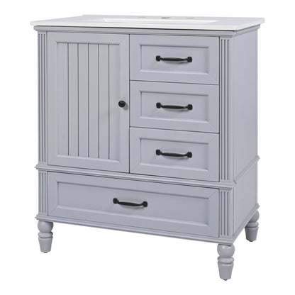 30&quot; Bathroom Vanity With Sink, Bathroom Cabinet With A Door, 3 Drawers Legs, Adiustable Foot Pads - Gray