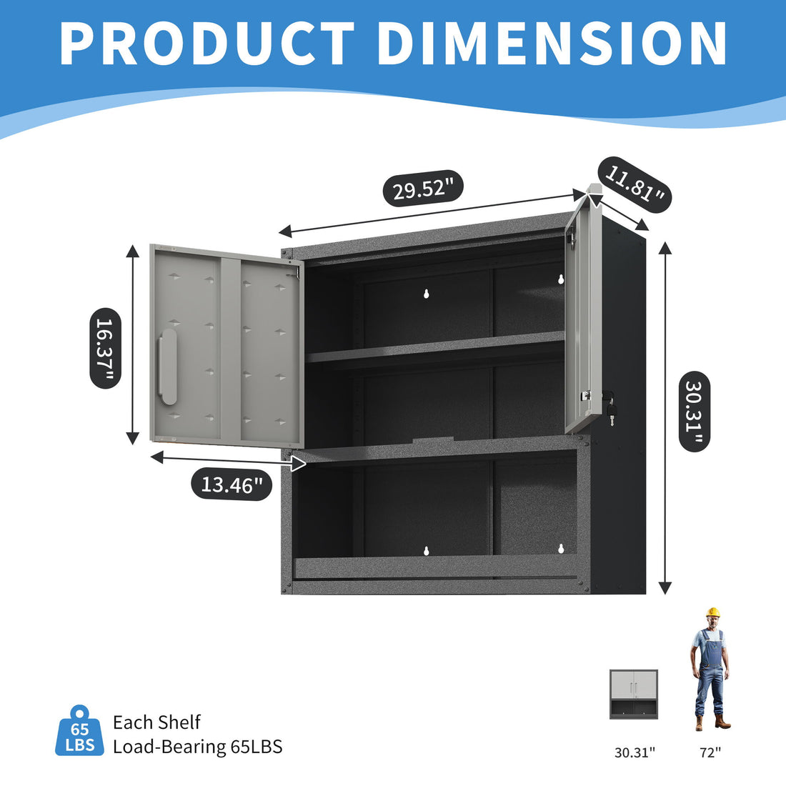 Metal Wall Mounted Tool Storage Cabinet With Locking Door, 1 Shelf &amp; 1 Drawer