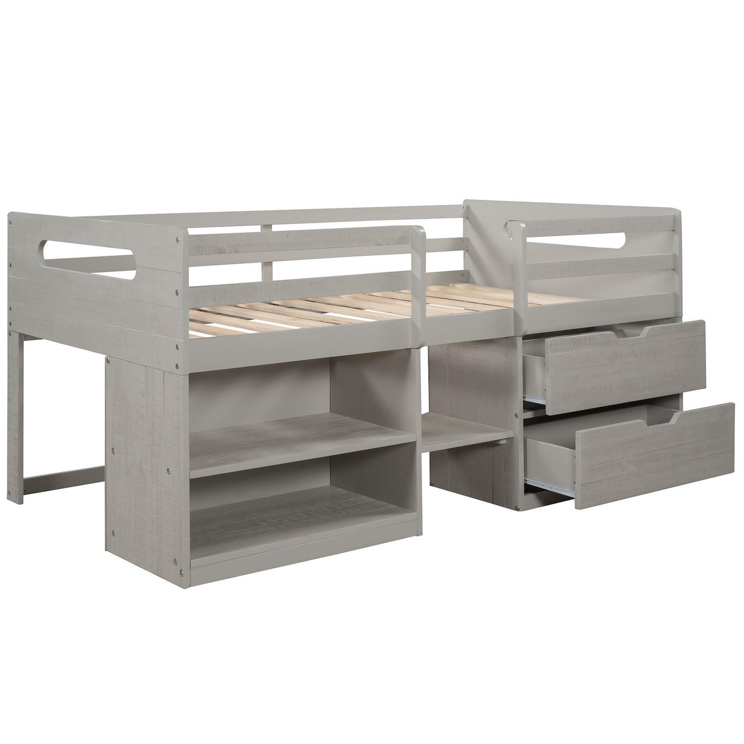 Loft Bed With Two Shelves And Two Drawers