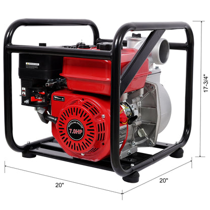 Gasoline Powered Water Pump 3&quot; Inlet &amp; Outlet, 264Gpm Flow, 7Hp Engine - Black / Red