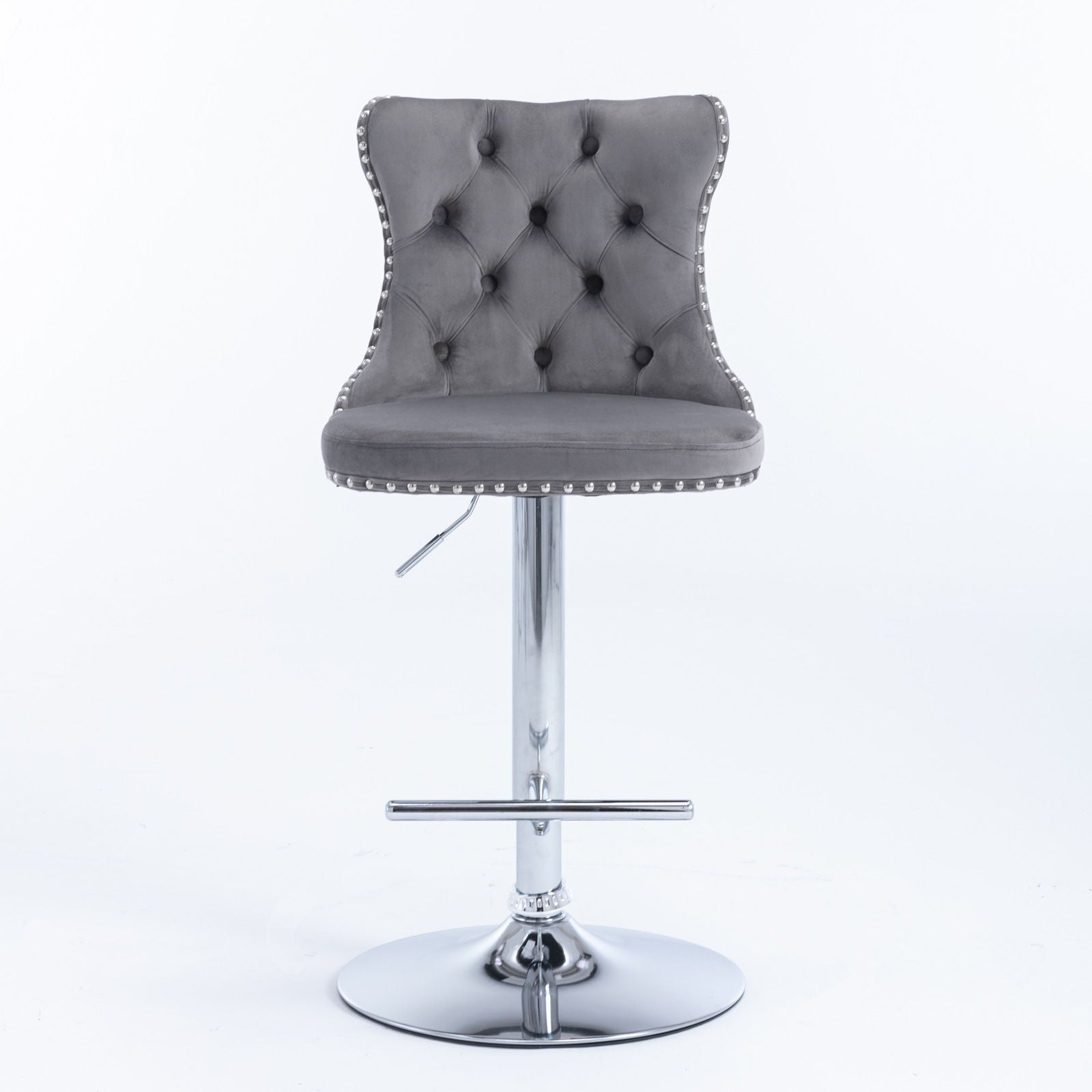 Swivel Velvet Barstools Adjusatble Seat Height From 25-33&quot;, Modern Upholstered Chrome Base Bar Stools With Backs Comfortable Tufted For Home Pub And Kitchen Island (Set of 2)