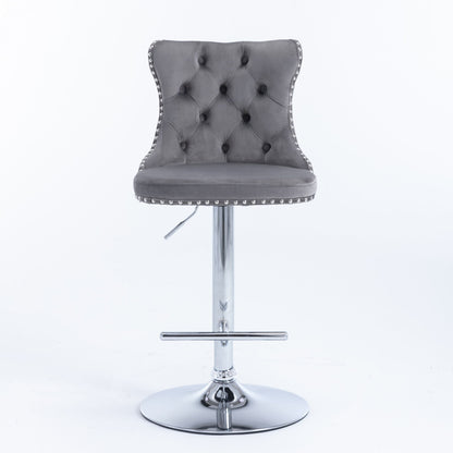 Swivel Velvet Barstools Adjusatble Seat Height From 25-33&quot;, Modern Upholstered Chrome Base Bar Stools With Backs Comfortable Tufted For Home Pub And Kitchen Island (Set of 2)