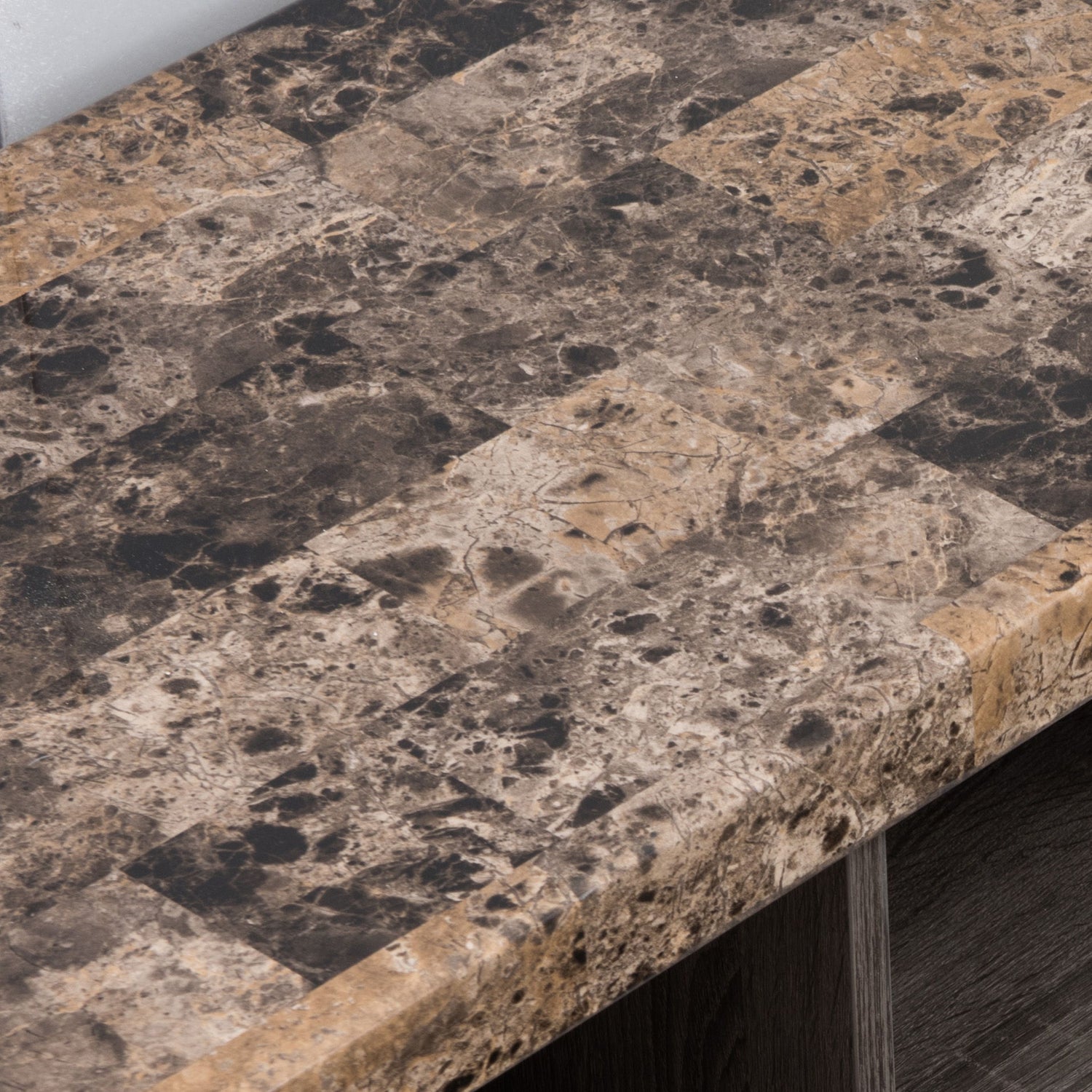 Home, Livingroom TV Stand With Drawer &amp; Five Open Shelves - Faux Marble YelloWith Distressed Gray