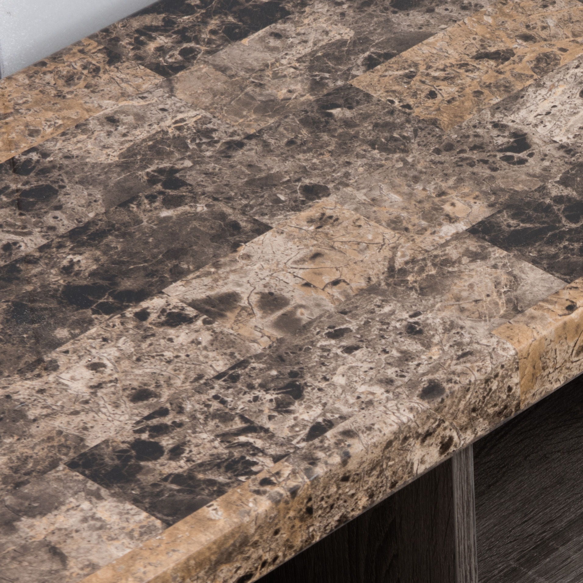 Home, Livingroom TV Stand With Drawer &amp; Five Open Shelves - Faux Marble YelloWith Distressed Gray
