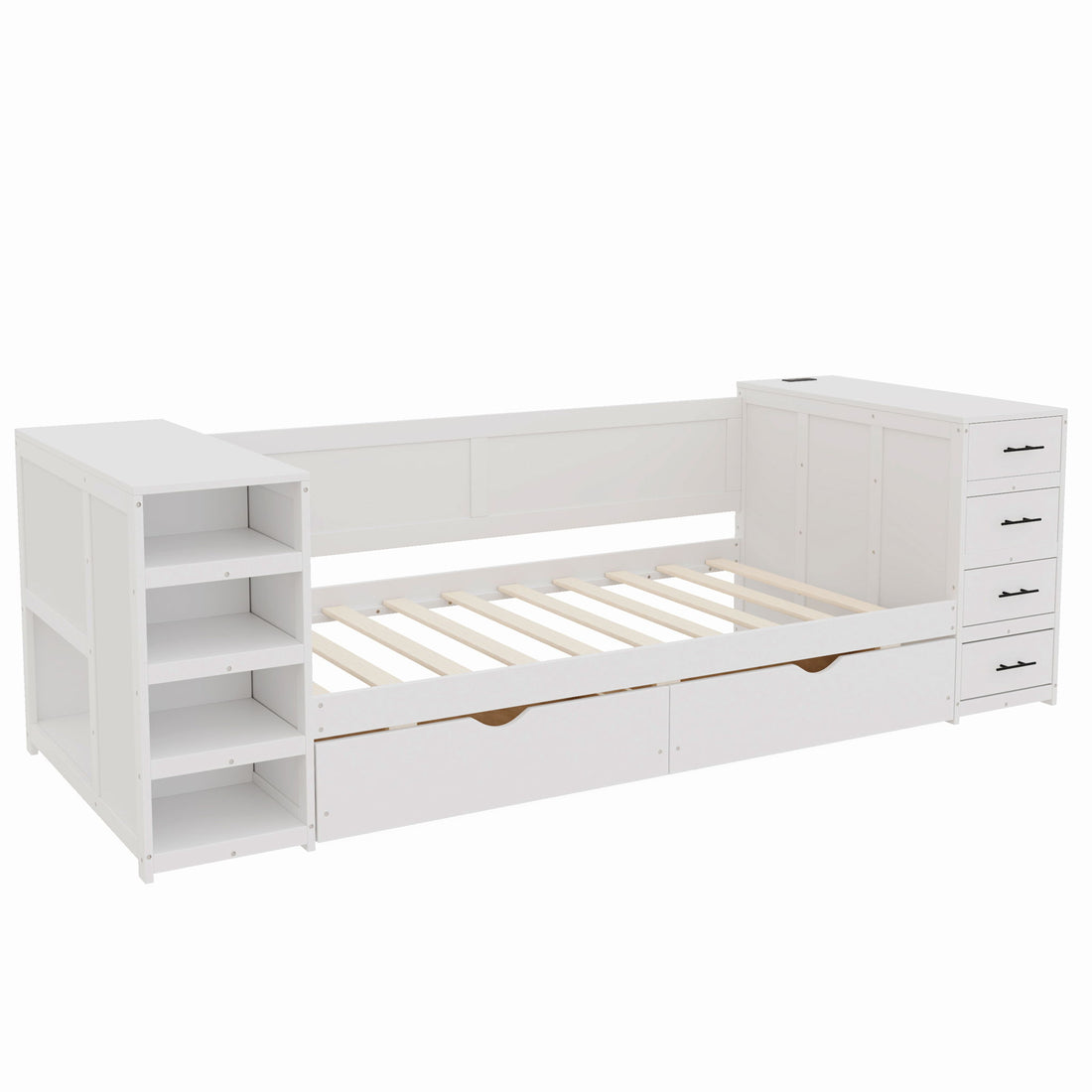 Daybed With Side Shelves, Multi Functional Desk &amp; Charging Station