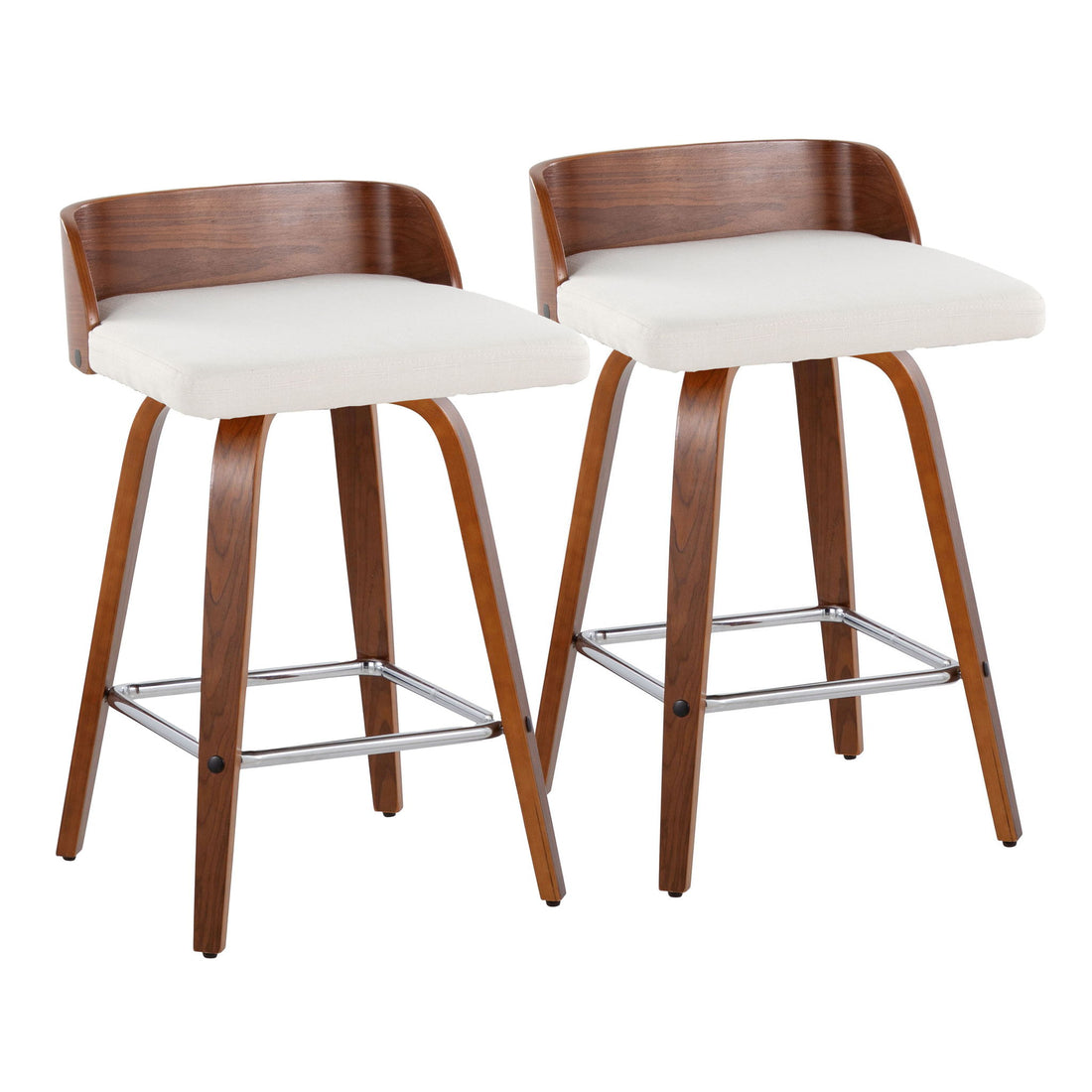 Maya - Mid Century Modern Fixed Height Counter Stool &amp; Swivel With Square Footrest (Set of 2)