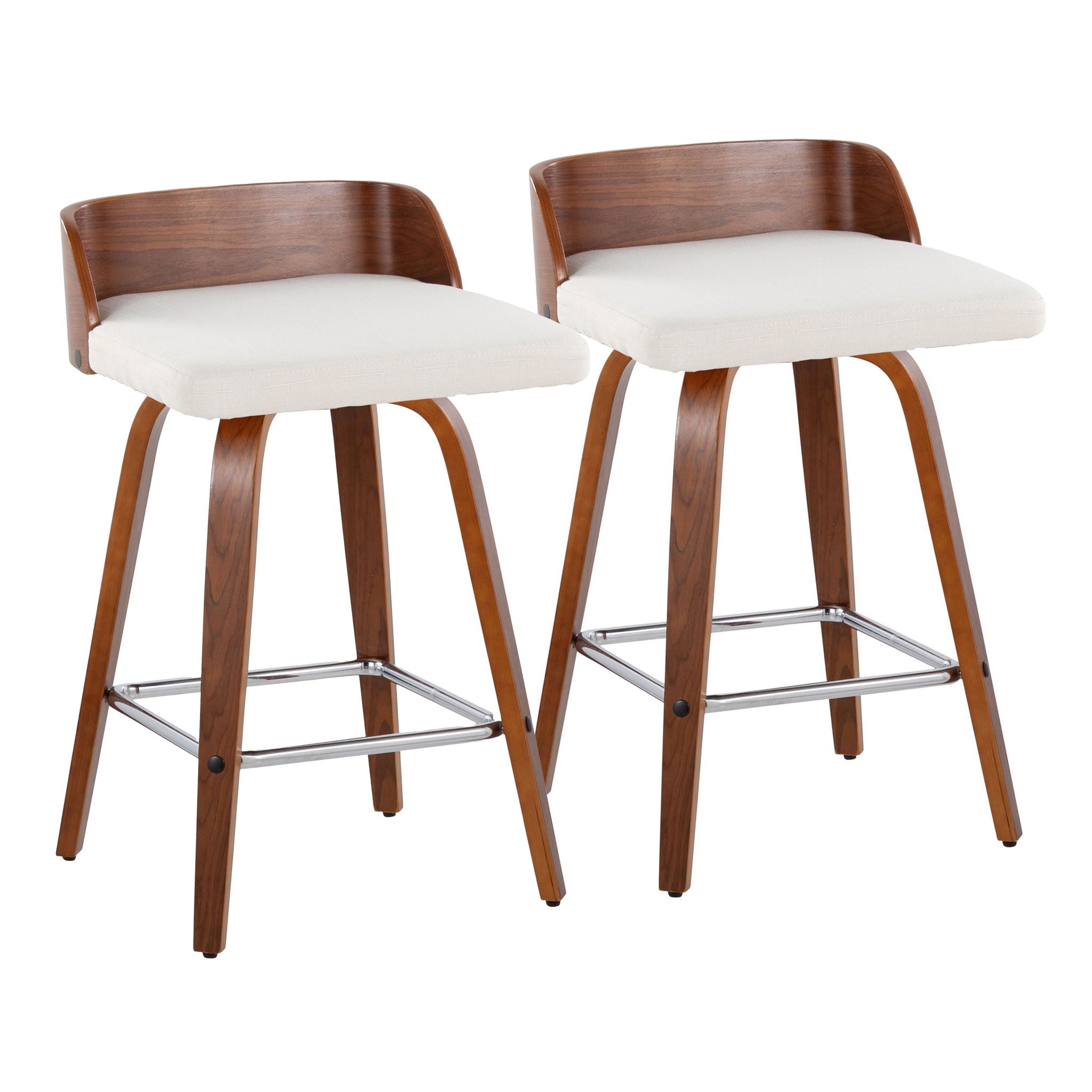 Maya - Mid Century Modern Fixed Height Counter Stool &amp; Swivel With Square Footrest (Set of 2)