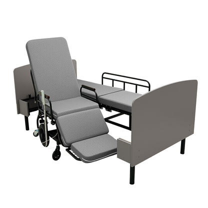 Dual Motor 3 In 1 Electric Nursing Bed Convertible To Wheelchair &amp; Stretcher - Gray