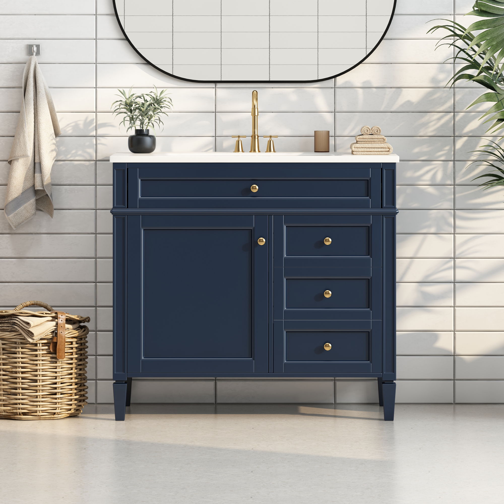 Bathroom Vanity &amp; Top Sink, Modern Bathroom Storage Cabinet With 2 Drawers And A Tip-Out Drawer