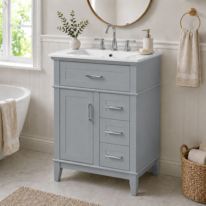 Modern Bathroom Vanity With Sink, Flip Drawer &amp; 3 Drawers, Soft Close Hinges, Adjustable Shelf
