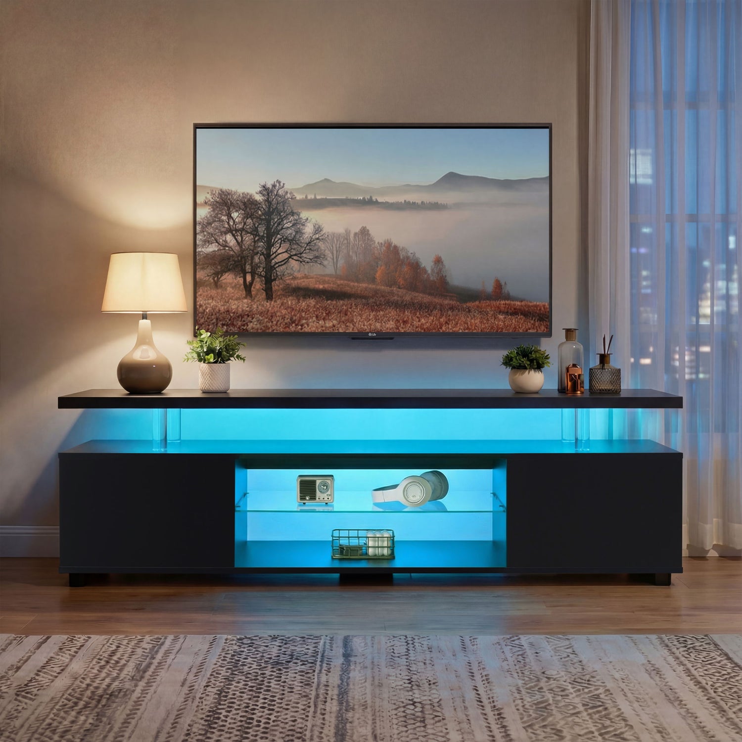 TV Stant With LED And Large Side Cabinet