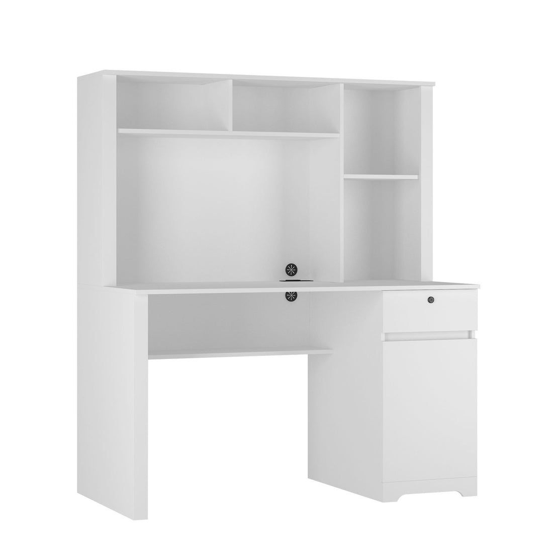 Computer Desk With Hutch &amp; Bookshelf, Wood Executive Desk Teens Student Desk Writing Laptop Home Office Desk With Drawers, 3 Ac Outlets And 2 USB Charging Ports, Study Laptop Table For Home - White