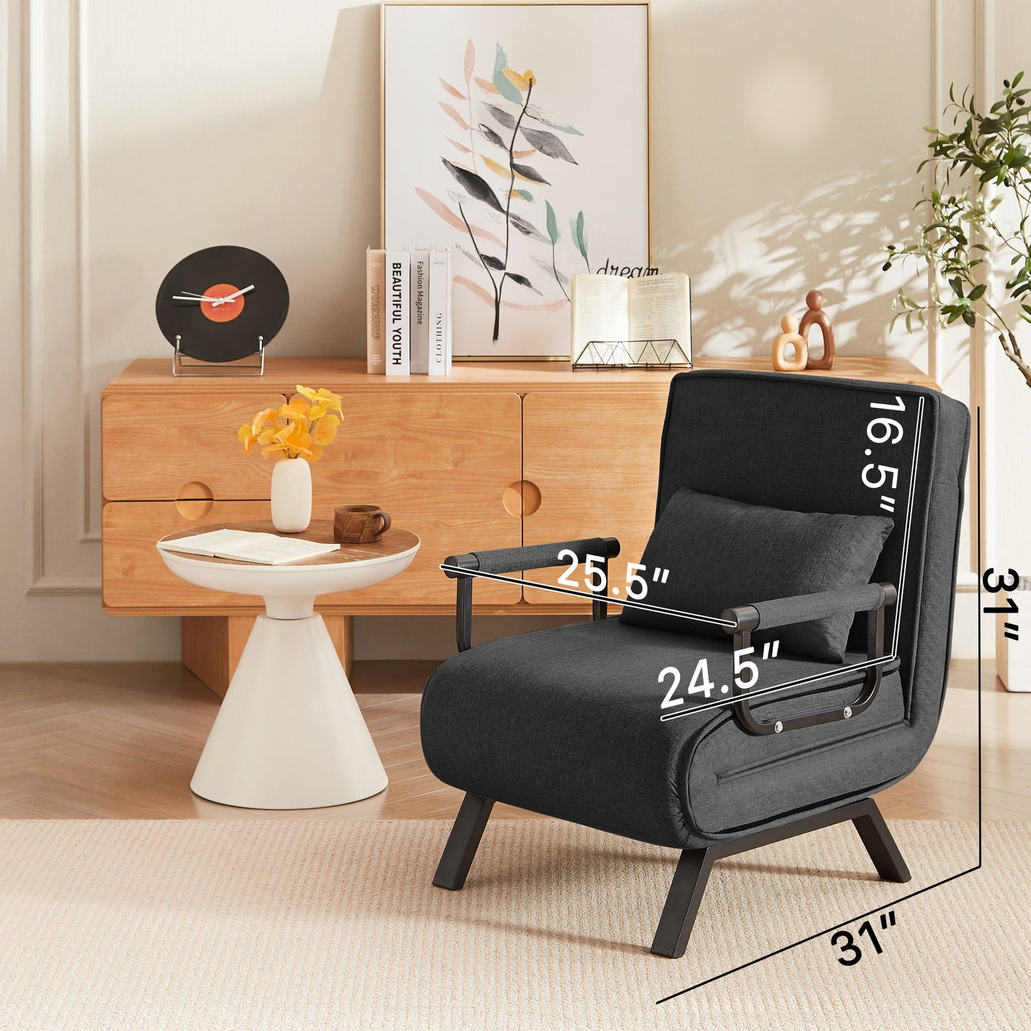 Convertible 5 In 1 Folding Chair Bed With Adjustable Backrest &amp; Pillow Linen