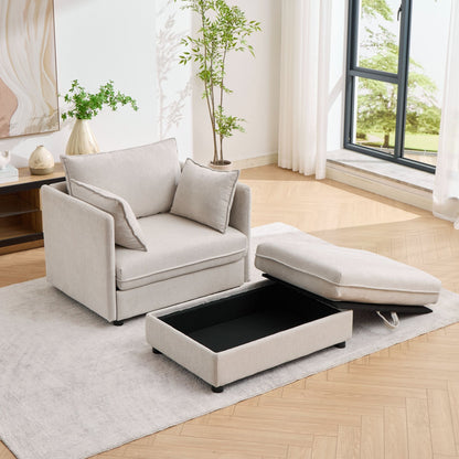 Oversized Deep Seat Accent Chair With Matching Storage Ottoman &amp; Throw Pillows