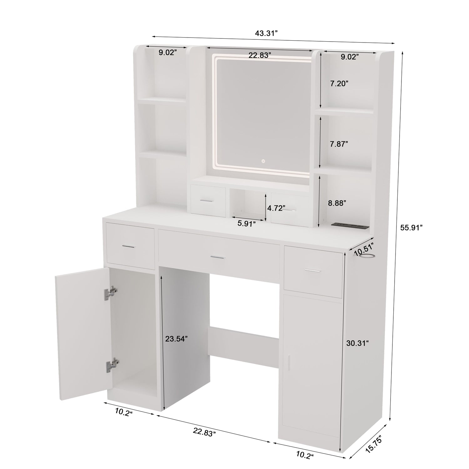 43.31&quot; Newly Designed Smart Mirror Dressing Table With Drawers And Storage Cabinet, Dressing Table With Dressing Pad For Bedroom, Dressing Room