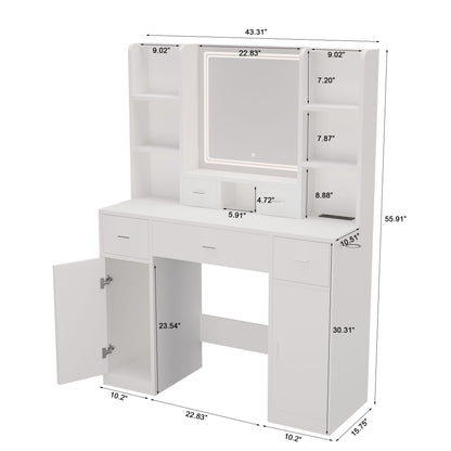 43.31&quot; Newly Designed Smart Mirror Dressing Table With Drawers And Storage Cabinet, Dressing Table With Dressing Pad For Bedroom, Dressing Room