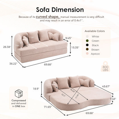 Foldable Sofa Bed, Boneless Couch Convertible Sleeper With 4 Pillows