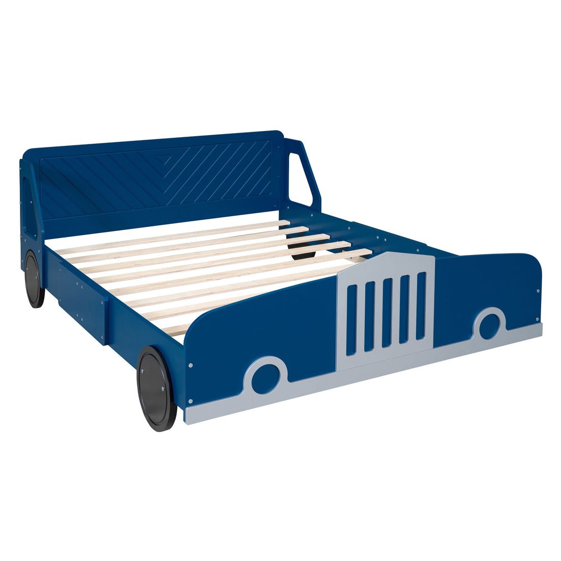Full Size Car-Shaped Platform Bed &amp; Wheels - Blue