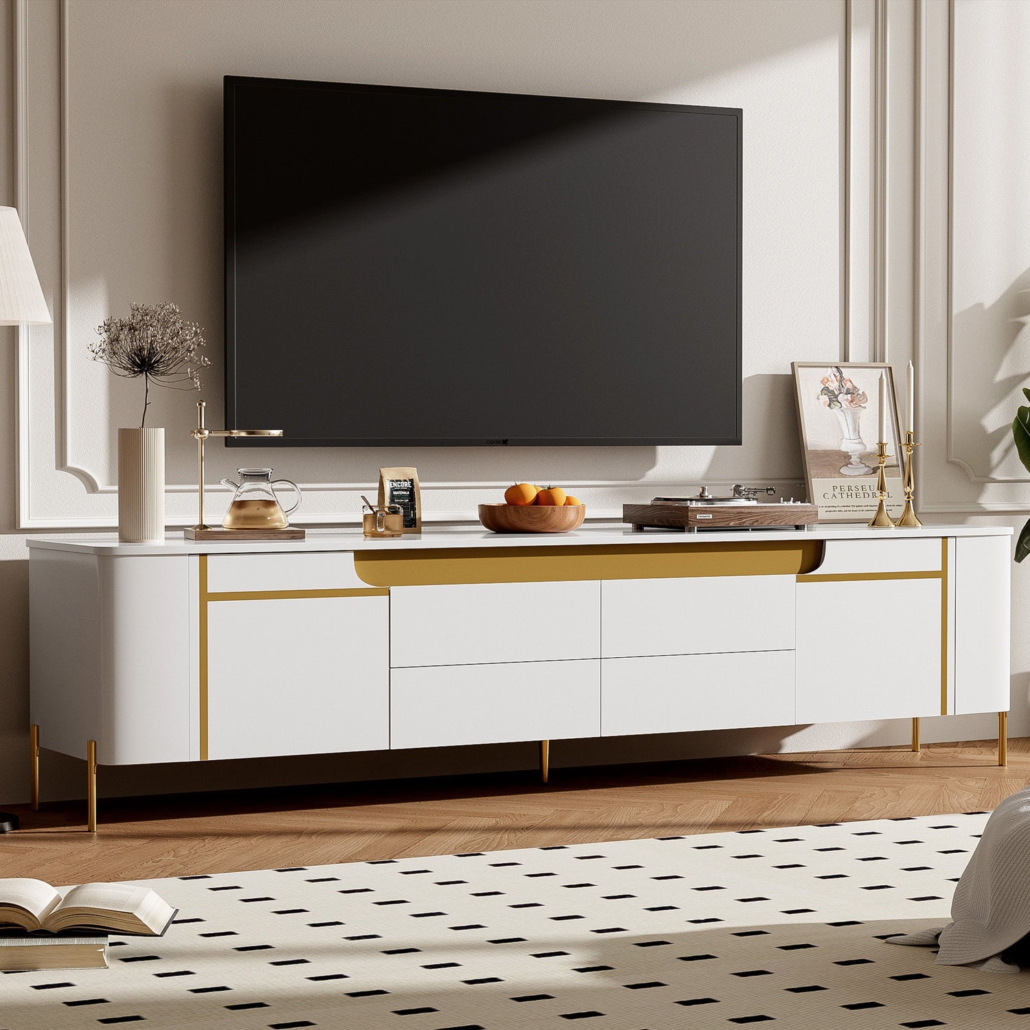 TV Stand For TVs Up To 80&quot; With 4 Drawers And 2 Spacious Cabinets