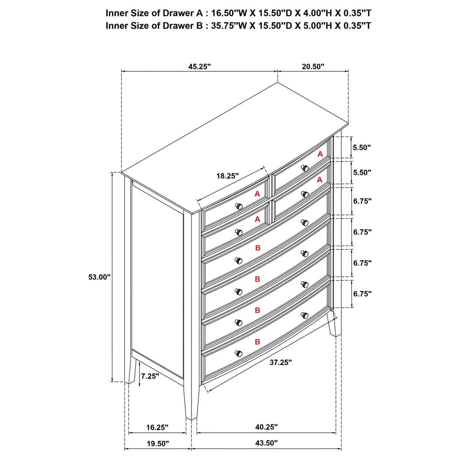 Talia - 8 Drawer Chest - White