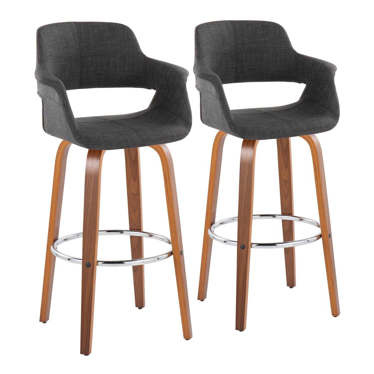 Vintage Flair - Mid Century Modern Fixed Height Barstool With Swivel &amp; Round Footrest (Set of 2)