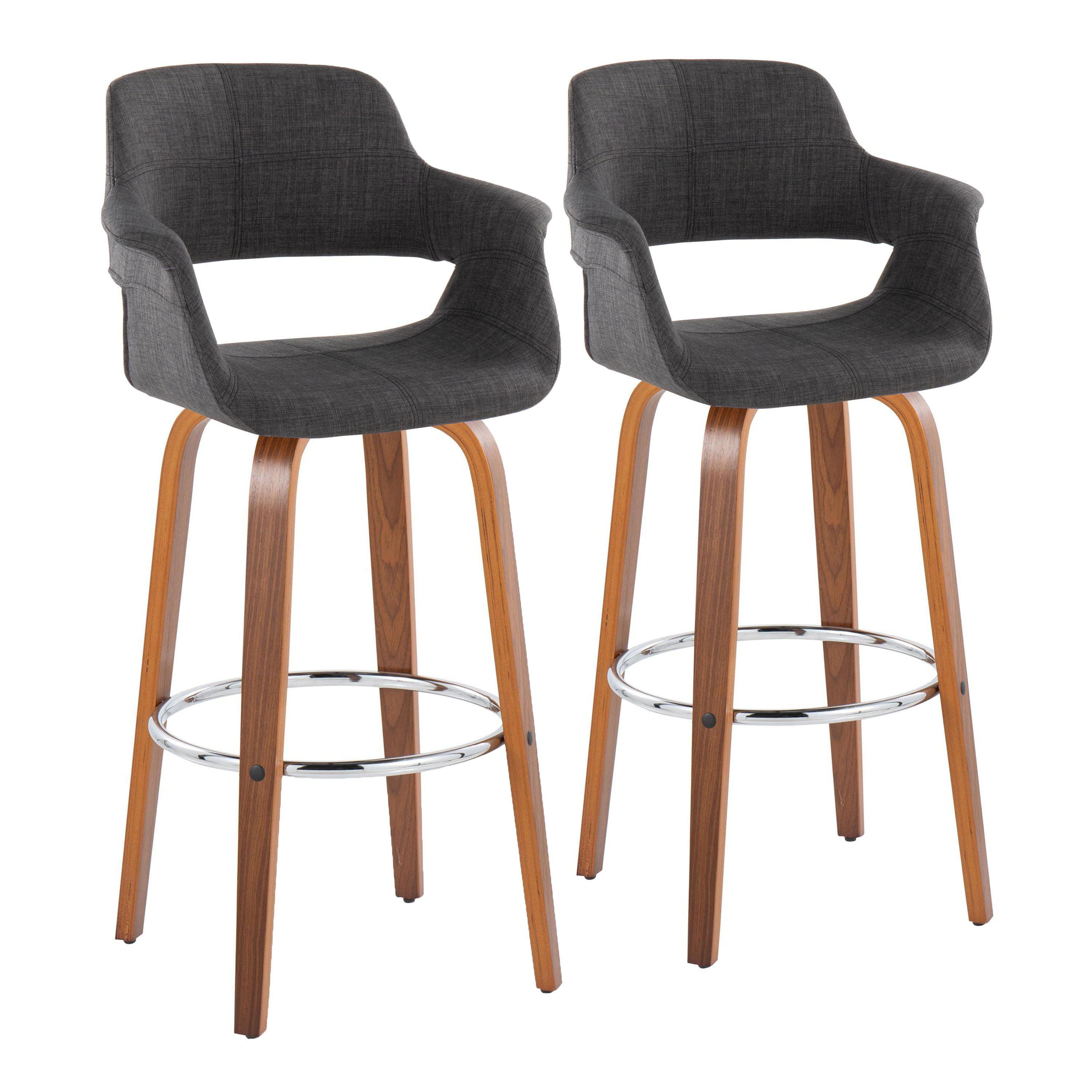 Vintage Flair - Mid Century Modern Fixed Height Barstool With Swivel &amp; Round Footrest (Set of 2)