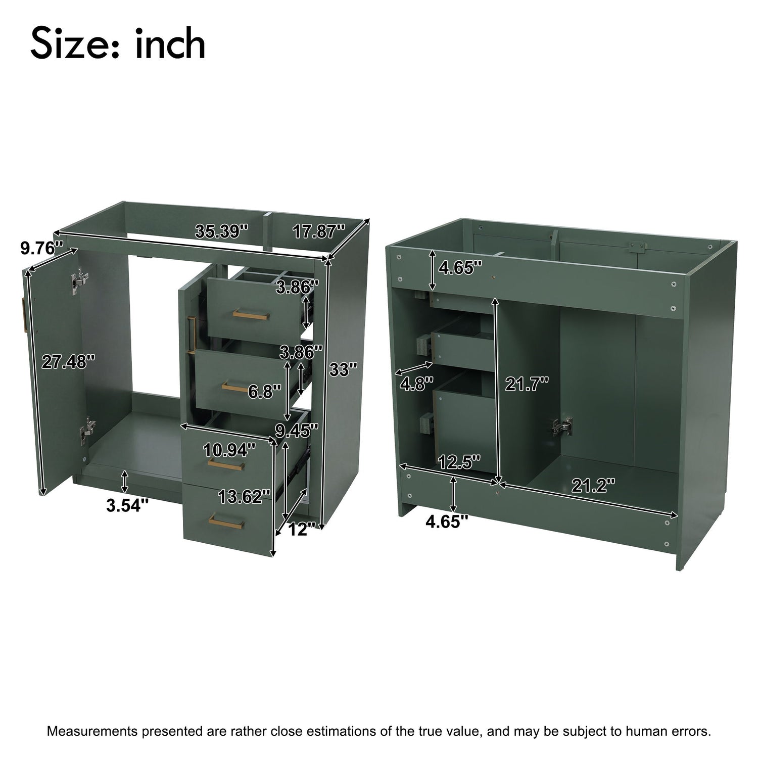 Retro Style Bathroom Vanity, 3 Drawers &amp; Soft Closing Doors