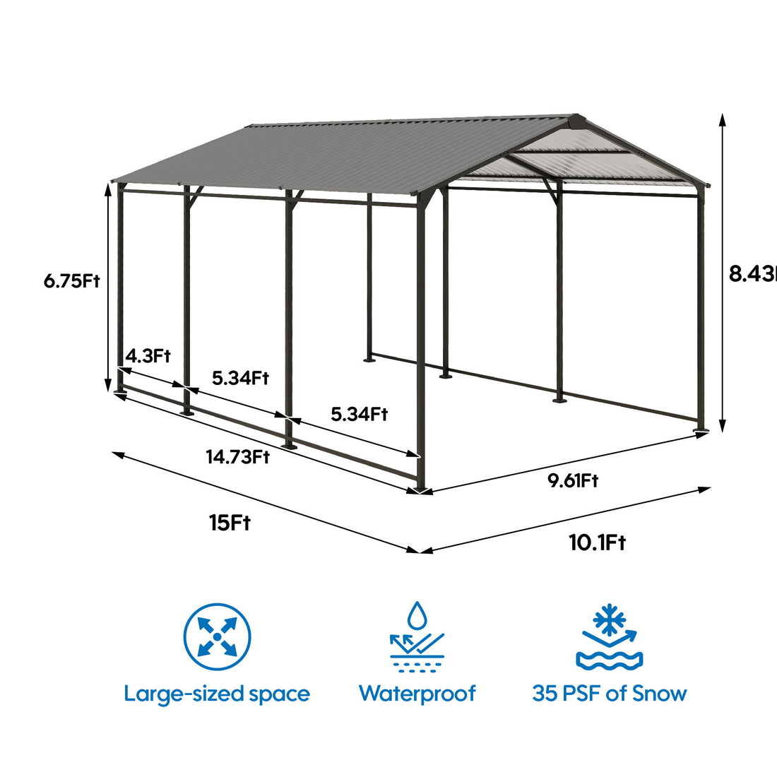 Metal Carport 10 5Ft Heavy Duty With Galvanized Steel Roof Metal Garage Canopy With Galvanized Steel Roof &amp; Frame Car Tent Outdoor Storage Shed - Gray