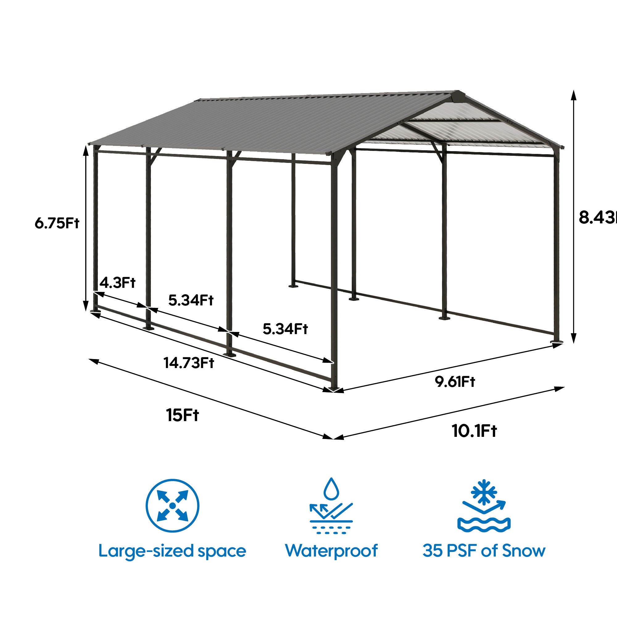 Metal Carport 10 5Ft Heavy Duty With Galvanized Steel Roof Metal Garage Canopy With Galvanized Steel Roof &amp; Frame Car Tent Outdoor Storage Shed - Gray