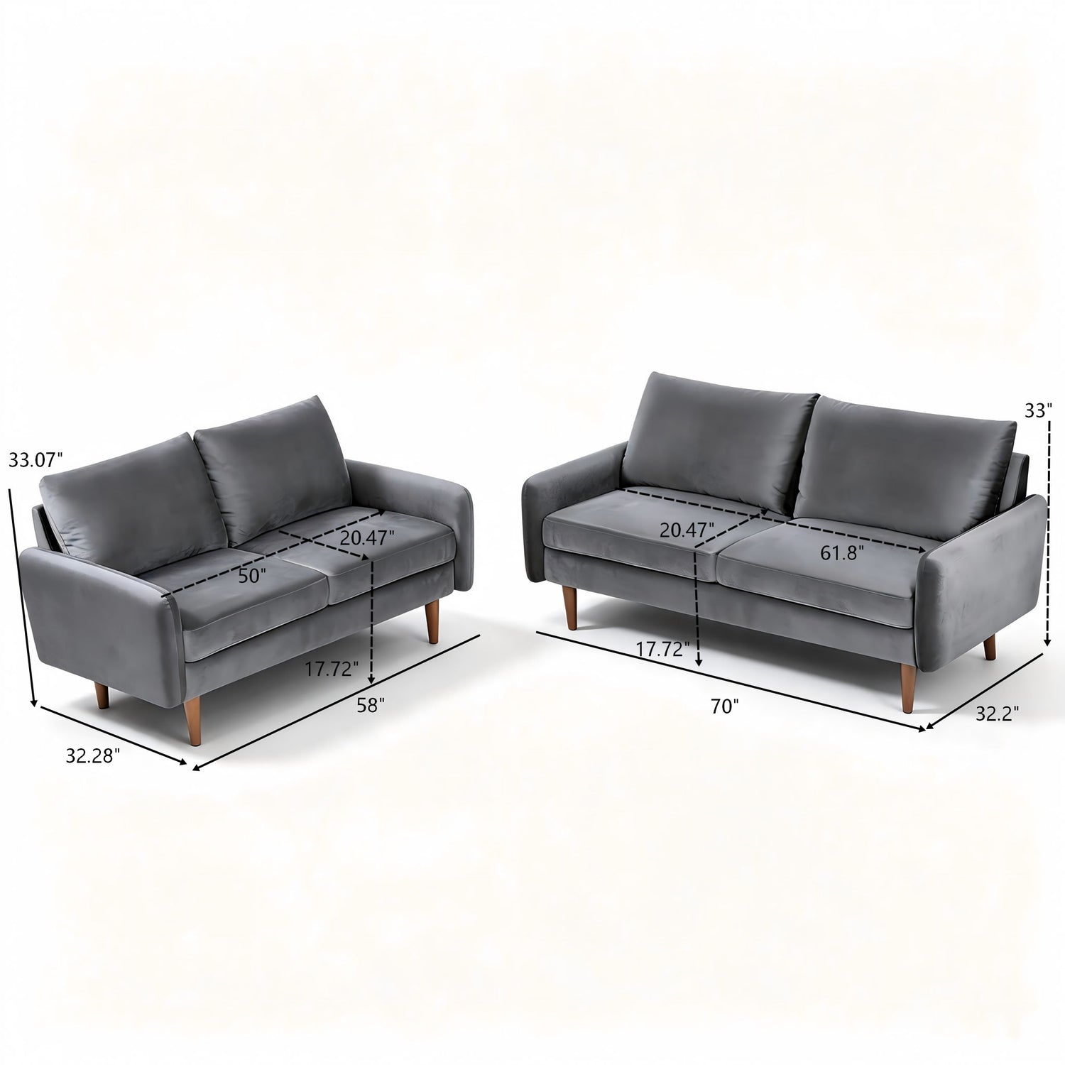 Kent - 2 Piece Sofa &amp; Loveseat Set For Living Room - Gray
