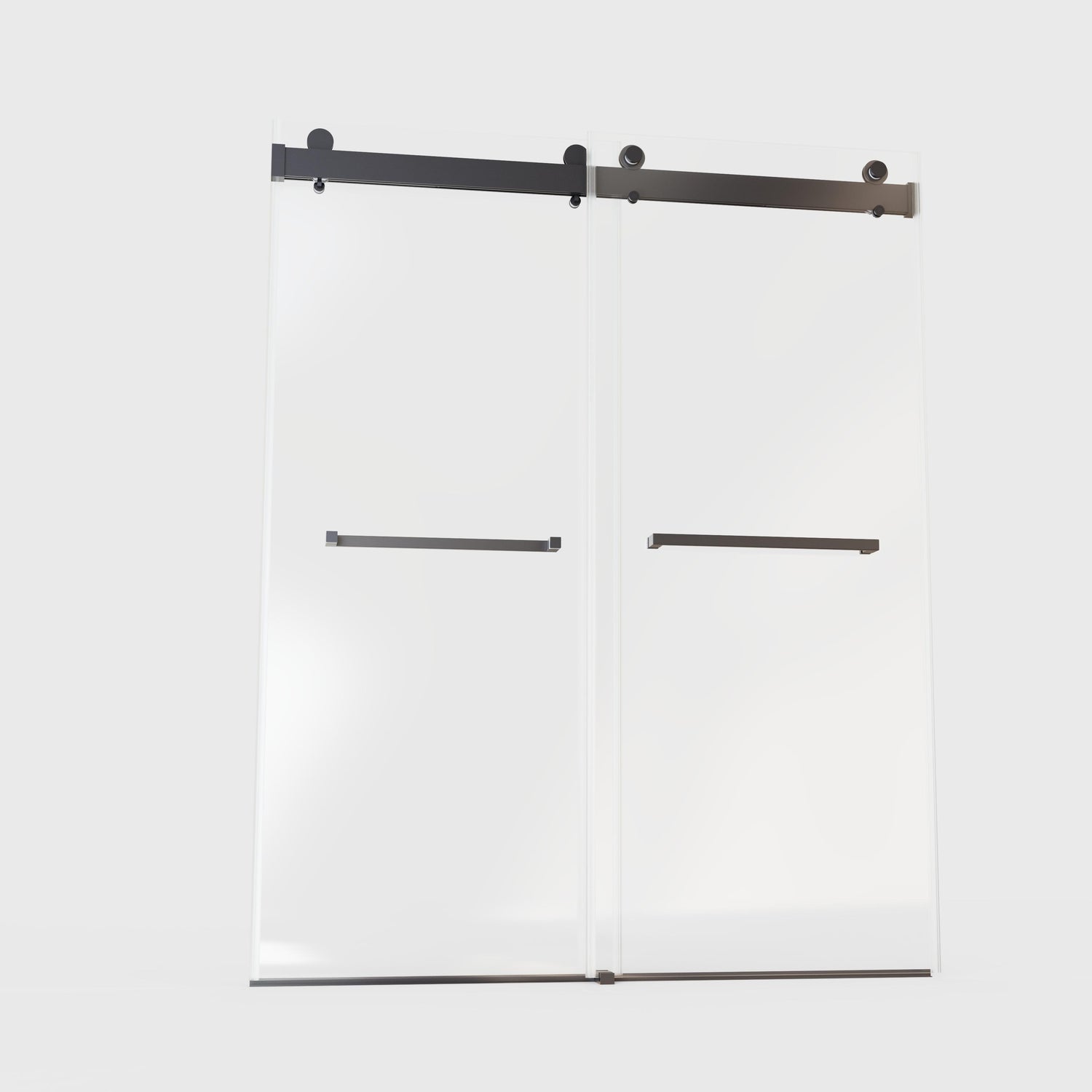 Frameless Double Sliding Soft-Close Shower Door In Matte, 3 / 8&quot; (10Mm) Thick SGCC Tempered Glass Door - Black