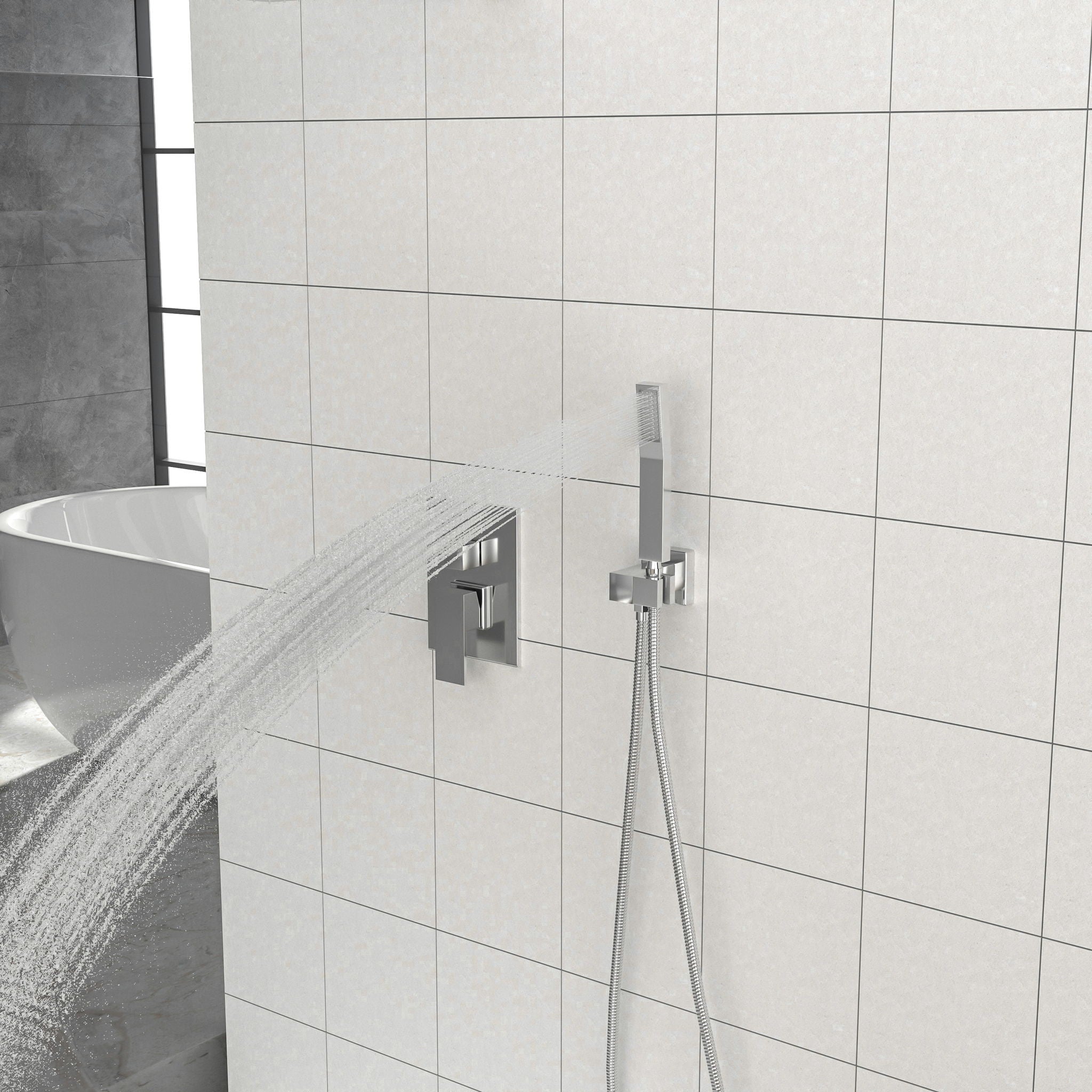 10&quot; Square Dual Shower Head System Wall Mounted With Rough In Valve Modern Bathroom Fixture