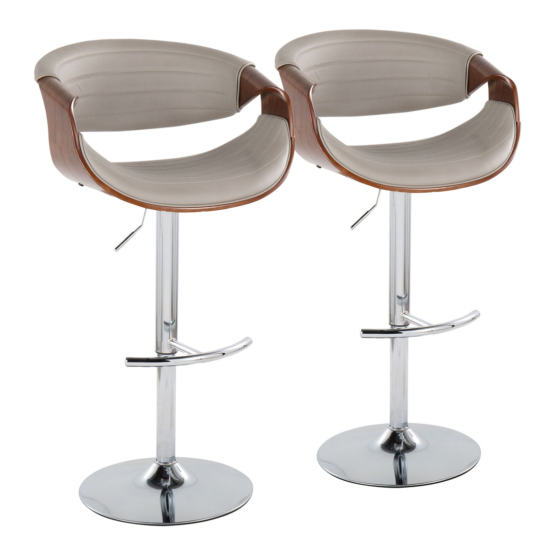 Symphony - Mid Century Modern Adjustable Barstool &amp; Swivel With Rounded T Footrest (Set of 2)