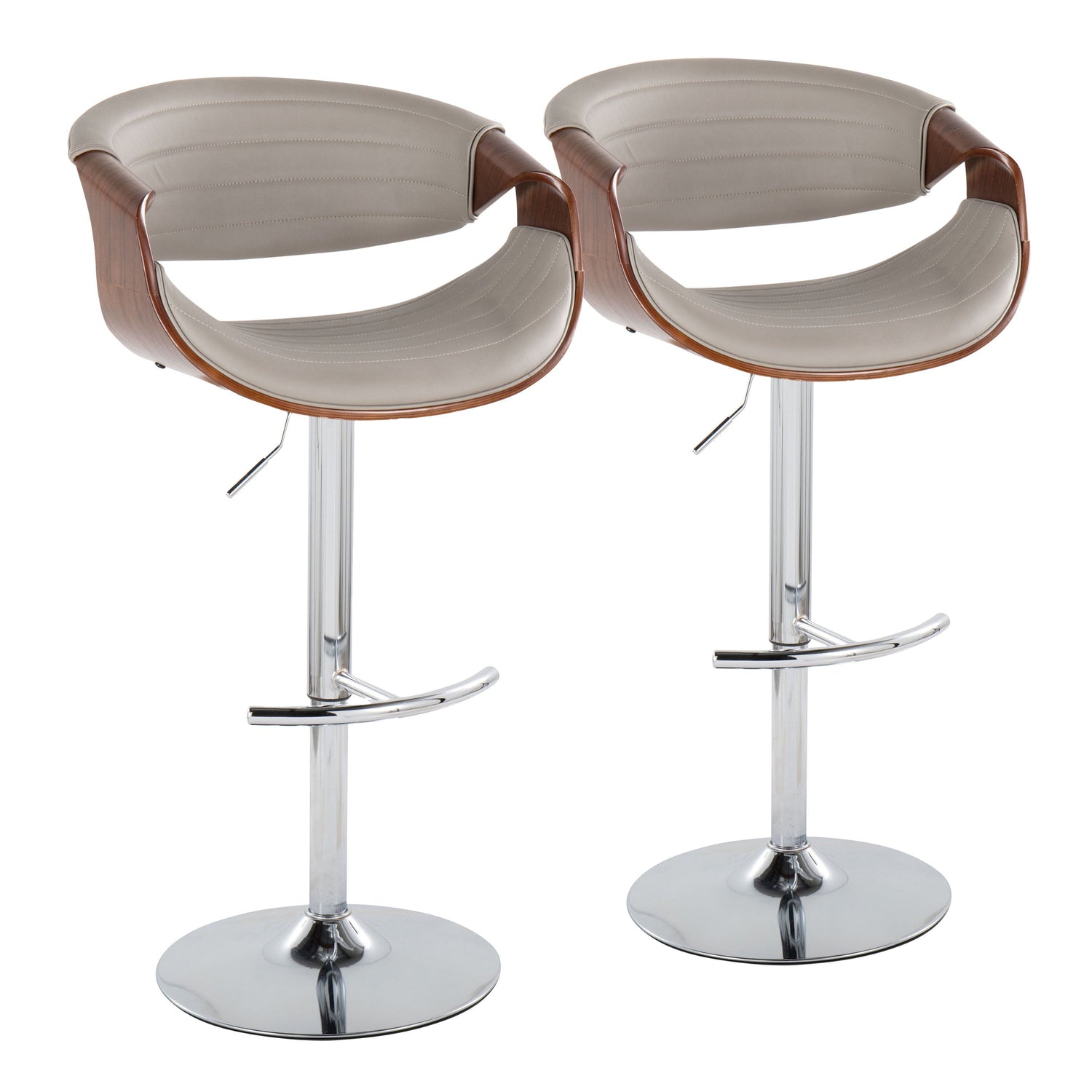 Symphony - Mid Century Modern Adjustable Barstool &amp; Swivel With Rounded T Footrest (Set of 2)