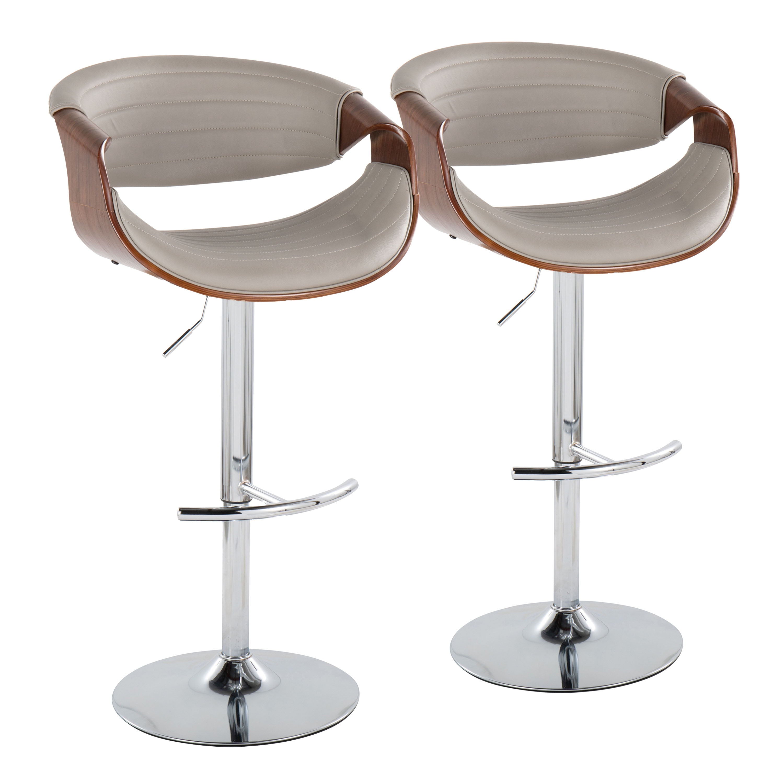 Symphony - Mid Century Modern Adjustable Barstool &amp; Swivel With Rounded T Footrest (Set of 2)