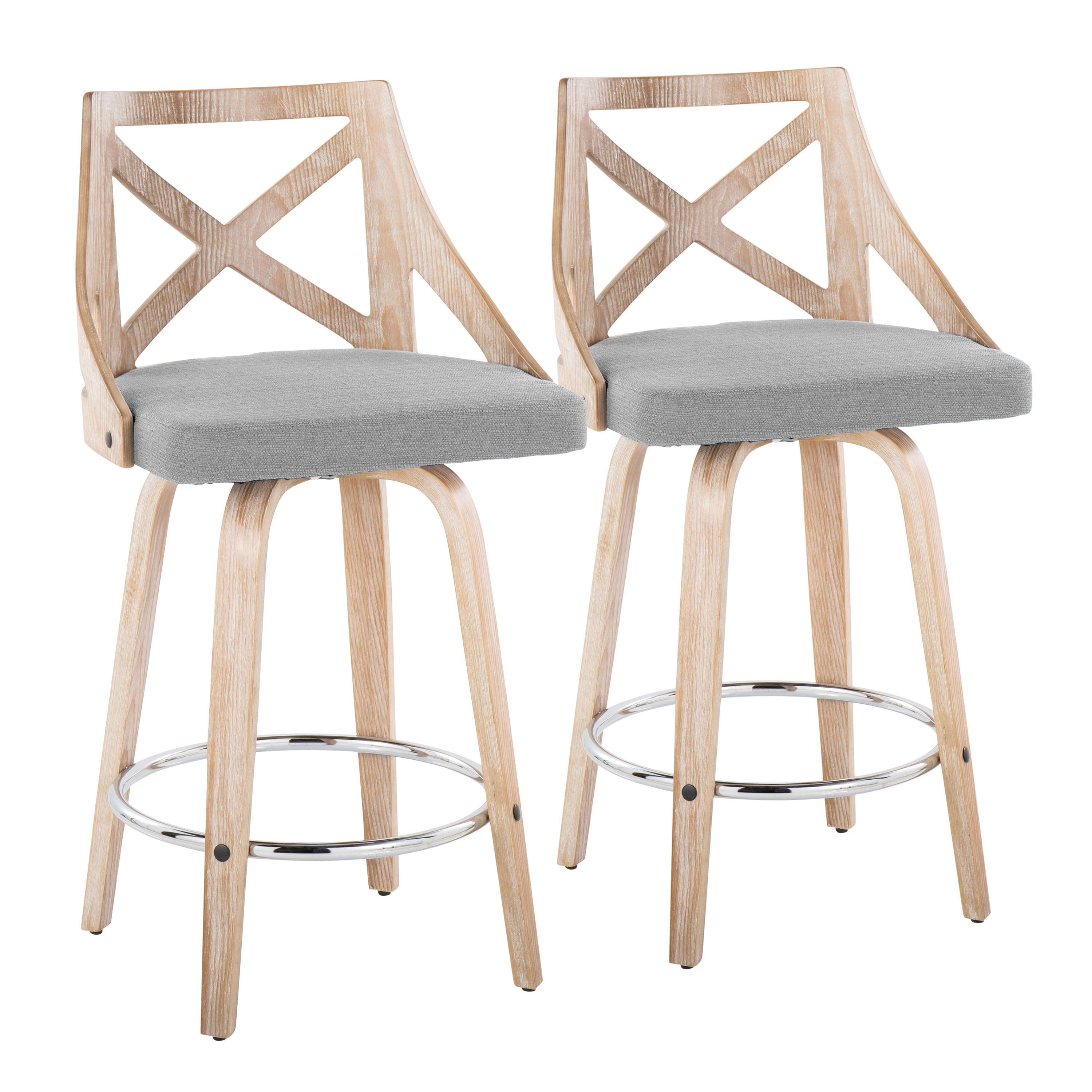 Charlotte - Farmhouse Fixed Height Counter Stool With Swivel And Round Footrest (Set of 2)