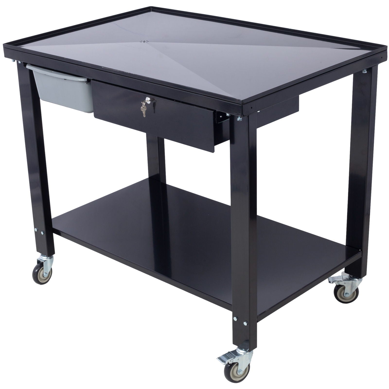 Transmission Teardown Work Station 1 / 2 Ton Capacity Sloping Drain Table Locking Drawer Removable Drain Basin Full-Width Lower Shelf Four 4&quot; Caster Wheels