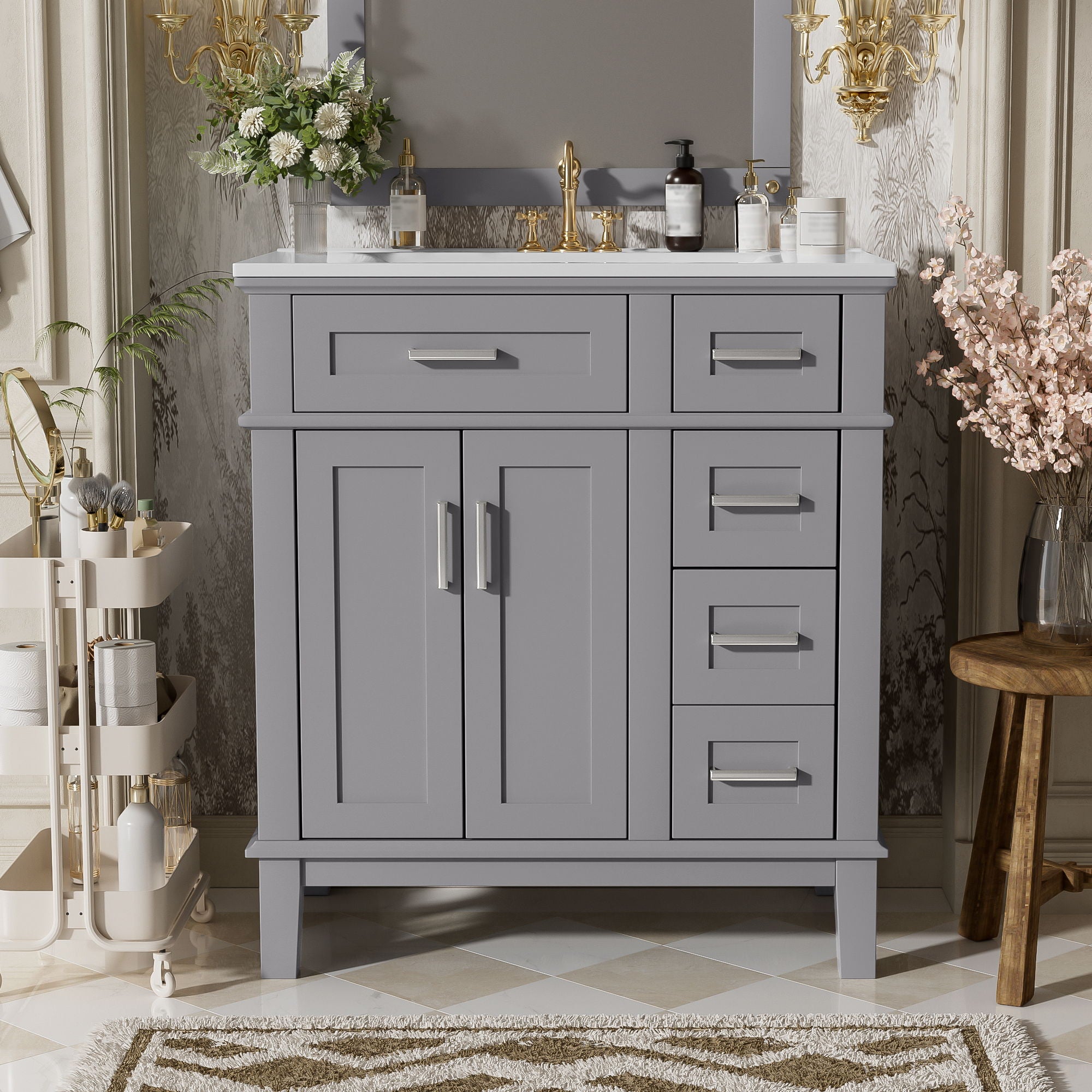 Modern Bathroom Vanity With Sink, Storage Cabinet, Soft Close Doors, Deep &amp; Standard Drawers