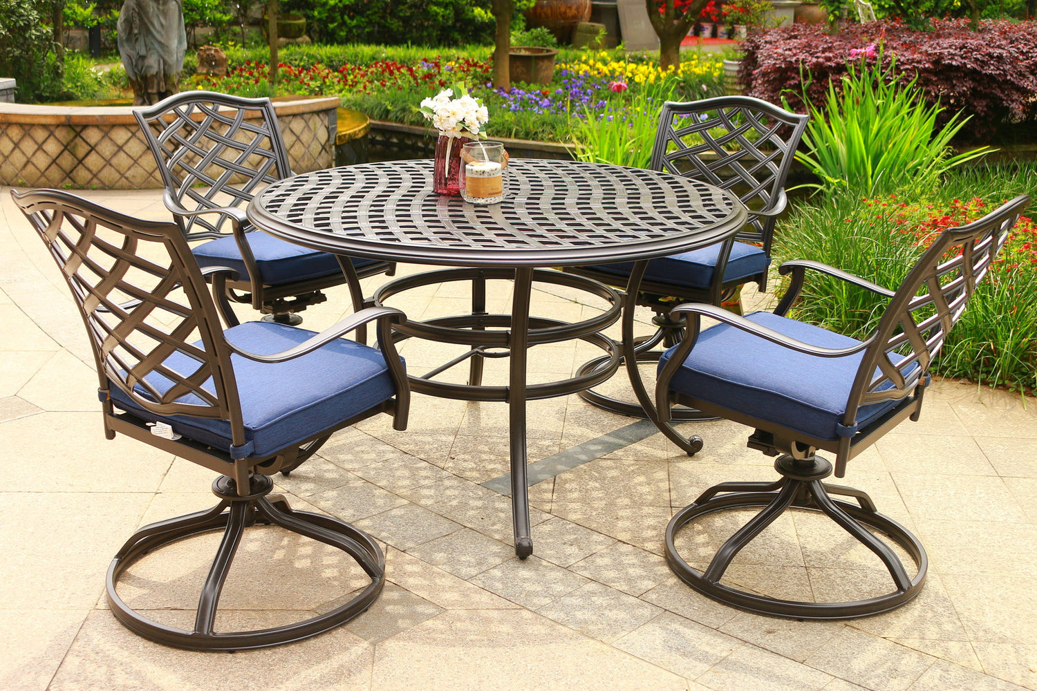 Round 49&quot; Long Aluminum Dining Set With Cushions