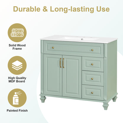Modern Bathroom Vanity With Sink, 3 Drawers &amp; 2 Doors