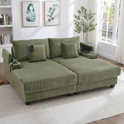 Modern Chaise Sofa With Adjustable Backrest, Cup Holders, Phone Holder &amp; Storage Compartments For Living Room
