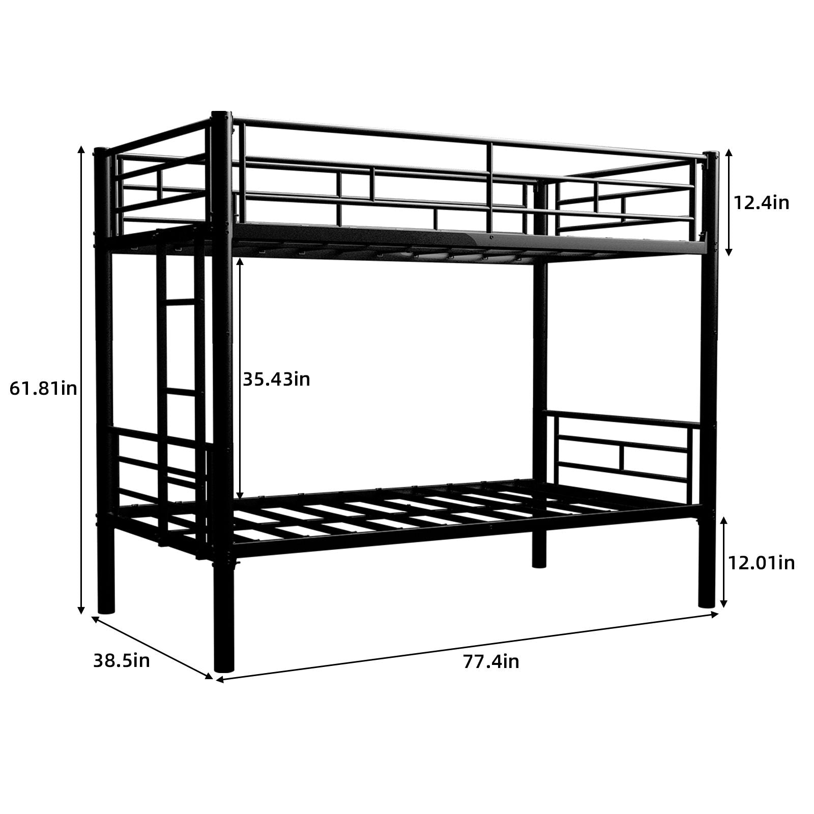 Metal Bunk Bed For Kids, Convertible Bedframe With Ladders &amp; Guardrail